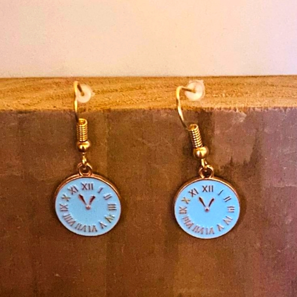 Blue clock earrings